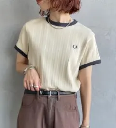 FRED PERRY 別注 ランダムリブ ワンポイントロゴ刺繍 リンガーTシャツ