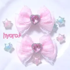 量産型 リボン ヘアクリップ ロリータ フリル 星 ピンク アイドル衣装