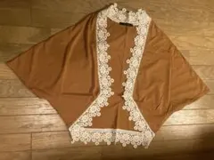 ブラウン レース装飾 Vネック トップス カーディガンボレロ