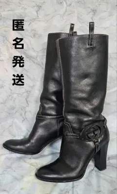 ★Gucci ブラックレザー GGロゴ ロングブーツ★