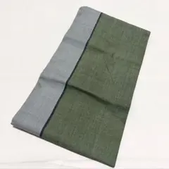 ライン模様 緑×グレー 紬 正絹 全通 名古屋帯 O87