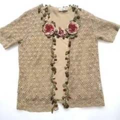 クラフトヒロ ハンドメイド 半袖 リネンカーディガン 花柄 CRAFTHIRO