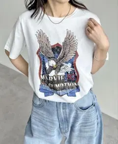 新品未開封【Re:EDIT リエディ】コットンイーグルプリントTシャツ Mサイズ