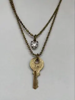 鍵とハートのネックレス アンティーク調37-41.5cm位