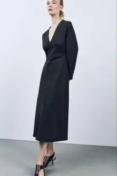 極美品ZARA(ザラ)カーボングレーロングワンピースドレス