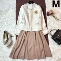 フォーマルセット ノーカラージャケット スカート M アイボリー×ベージュ