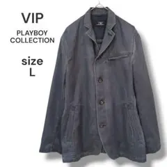VIP PLAYBOY　デニム風テーラードジャケット　L　グレー系　薄手　手洗いのサムネイル