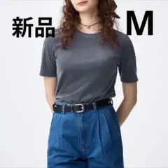 新品　ジーユー　GU　シアーベロアTシャツ　M　グレーのサムネイル
