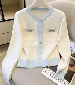 ビジューボタン×パールポケットツイードライクニットカーデ