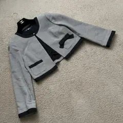 美品　エムズグレイシー　ノーカラージャケット　総柄　リボン　ビジュー　36