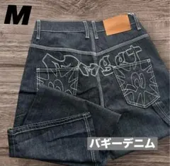 バギーデニム　刺繍　M ワイドジーンズ　Y2K ストリート　極太　男女兼用