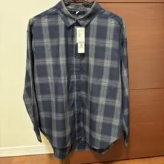 ネイビーグレー チェック柄 長袖シャツ S coca