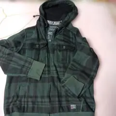 ダークグリーン チェック柄 フード付きパーカー
