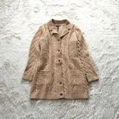 LANDS’ END ニット ケーブル編み カーディガン ベージュ S 厚手のサムネイル