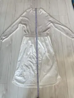 オペークドットクリップ　白ベージュ　切替ニットロングシャツワンピース 長袖