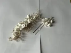 ウェディング ヘッドドレス 花モチーフ　白