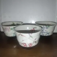 花柄陶器湯飲み3個セット