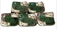 織部焼小皿5枚セット 緑色 波模様