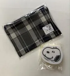 【非売品】 スヌーピー☆チェック柄ポーチとスポンジ