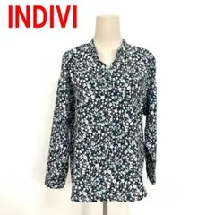 A6991 新品タグ付き インディヴィ 長袖ブラウス 花柄 黒 緑 白 38
