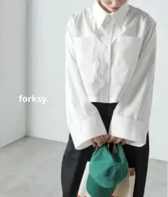 【forksy.】ワイドスリーブダブルポケットクロップドシャツ