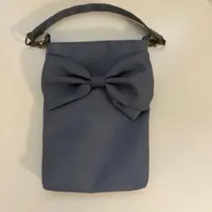 スマホポーチリボン付き　撥水ナイロン　グレーカラー