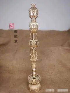 修縁堂】密教法具古美術品 鬼面五鈷蓮金剛鈴 チベット密教 高さ18.5cm