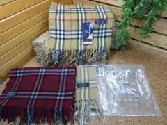 ア584　チェックマフラー☆3点☆Y2K☆ベージュ☆ボルドー☆タグ付き