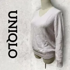 UNIQLO コットンカシミヤVネックセーター あぜ編み (М) ピンク
