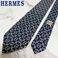 HERMES エルメス 総柄 ネクタイ シルク100 ネイビー クローバー - メルカリ