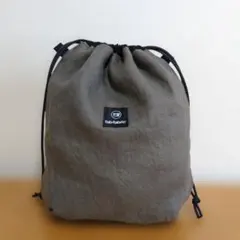 ハンドメイド　リネン　リバーシブル　巾着　ポーチ