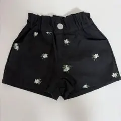 花柄刺繍 ショートパンツ ブラック