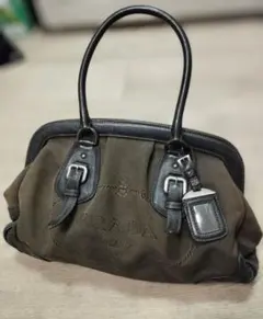 希少【正規店】PRADA ロゴジャガード　キャンバス　レザーハンドバッグ