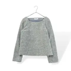 【ナチュラルビューティーベーシック】ウール混ツイード調トップス スクエアネック