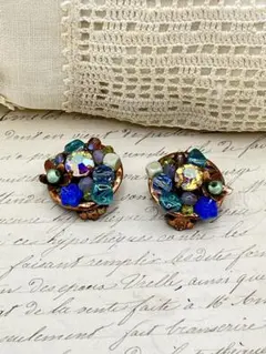 フランスヴィンテージ ビーズイヤリング ブルー