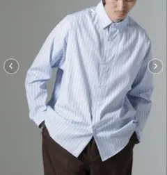 ナノユニバース 大人のワイドシャツレギュラーカラー 長袖 ストライプ ブルー