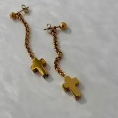 【再販】【クロス】天然石 ゴールド ステンレス 大人可愛い チェーンピアス