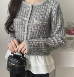 LAUIR ペプラムツイードニットトップスのサムネイル