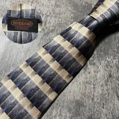 AN097 MISSONI ストライプネクタイ ベージュ ネイビー シルクのサムネイル