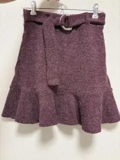 ベルト付き ニットミニスカート ボルドーのサムネイル