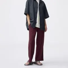 gu リブプルオンパンツ ワイン色