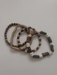 ブレスレット バングル ウッドビーズ シェル 4本セット