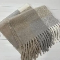チェック柄フリンジマフラー