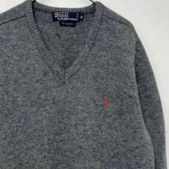 ポロラルフローレン Vネックニット セーター ウール ワンポイント グレー