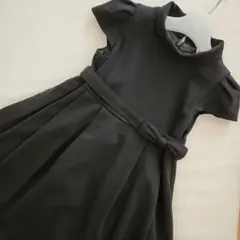 110cm ワンピース 黒 無地 ウエストリボン付き
