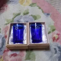 竹久夢二、木箱入り、切子グラス 2個セット、なかなか無いです。お見逃し無くです。