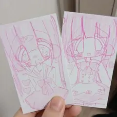 トレカサイズ　二枚セット　可愛い　萌え絵　量産型　地雷系　手描き　ピンク
