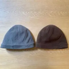 00s ユニクロ フリースニット帽 リバーシブル ２個 ブラウン＆グレー