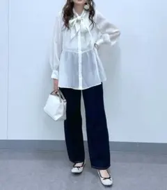 MATINEE LINE/リボン付きペプラムブラウス/GLOBAL WORK