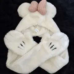 ディズニー マフラーキャップ ファンキャップ ミニー 白 ピンク リボン